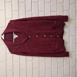 Rt 66 Maroon Gold Shimmer Button-Up V-Neck Cardigan. Size XL NWOT